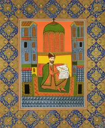 Retrato de Chota Rustaveli (c.1172-c.1216) depois de uma miniatura, prato 11 de &39;Le Caucase pittoresque, dessine apres nature&39; com texto do Conde Ernest Stackelberg, publicado em 1847